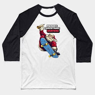 Merry Christmas Skaters Santa Claus Baseball T-Shirt